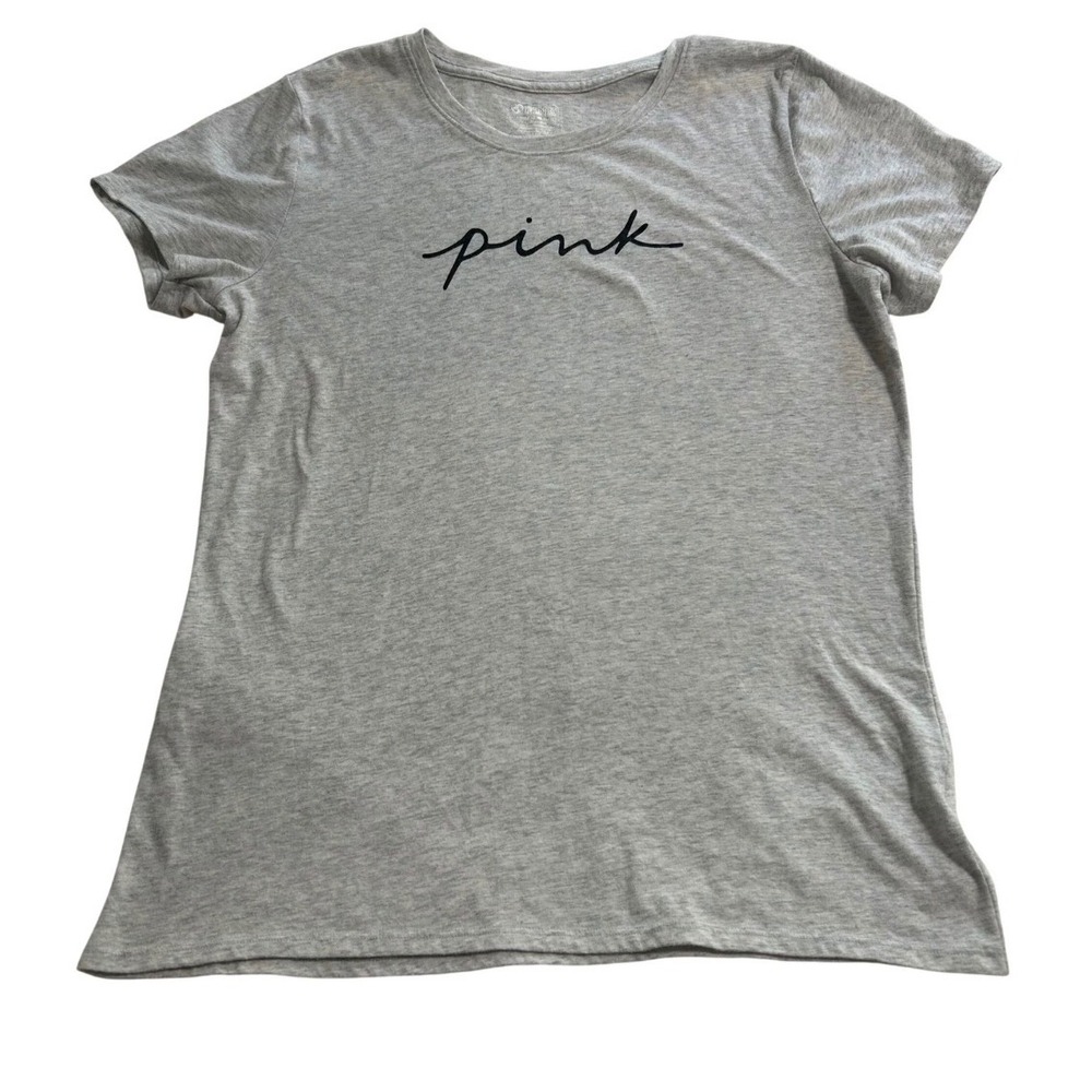 Victoria's Secret PINK Heather Gray Script Logo Short Sleeve T-Shirt Large‎